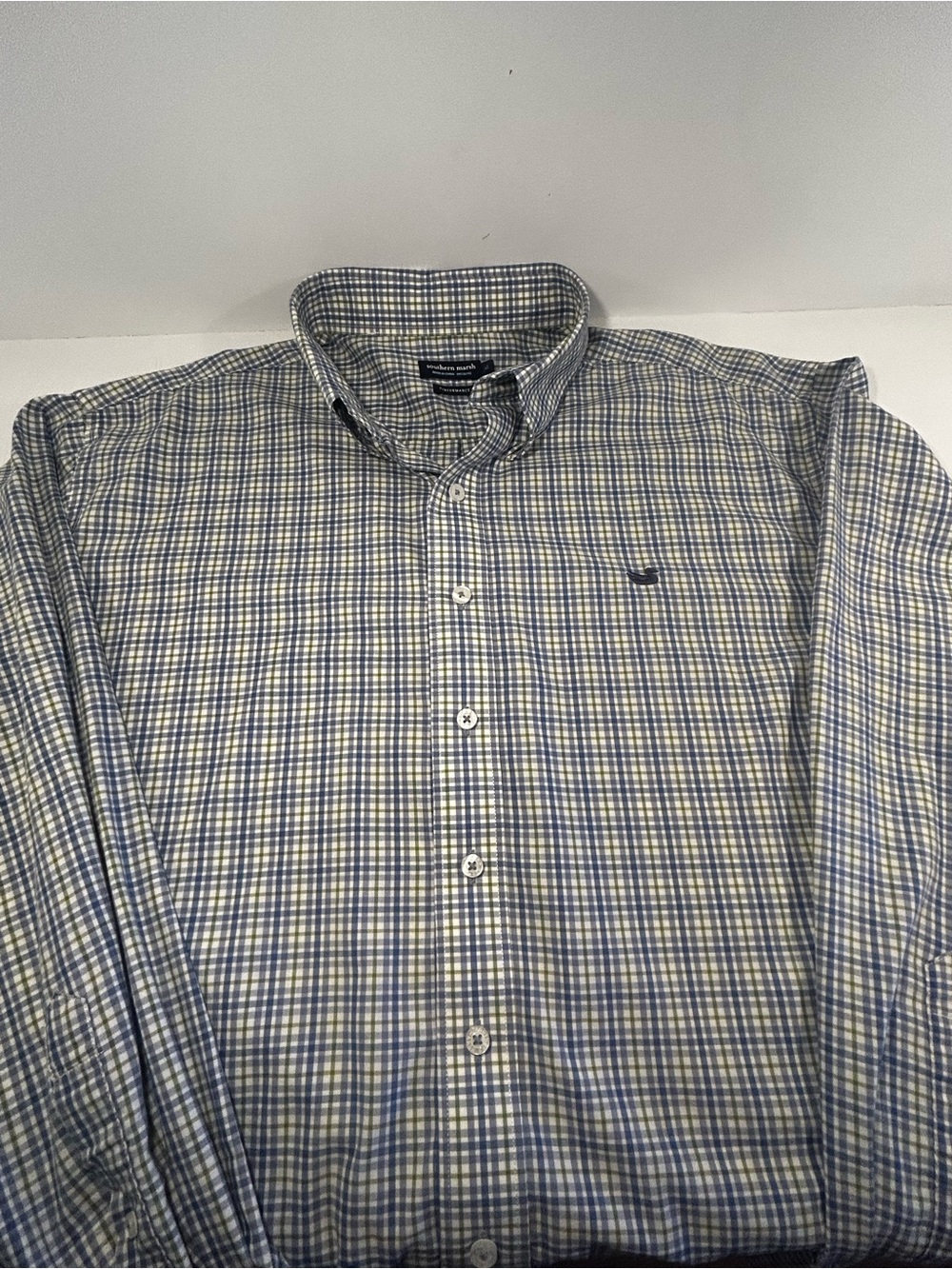 Southern Marsh Performance Shirt Men XL Blue Green Plaid Long Sleeve Button Down